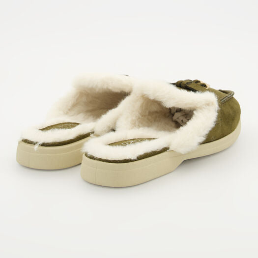 Green Faux Fur Lined Sliders