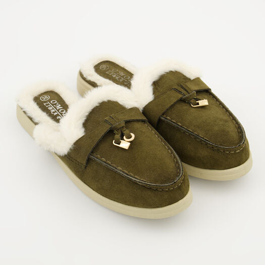 Green Faux Fur Lined Sliders