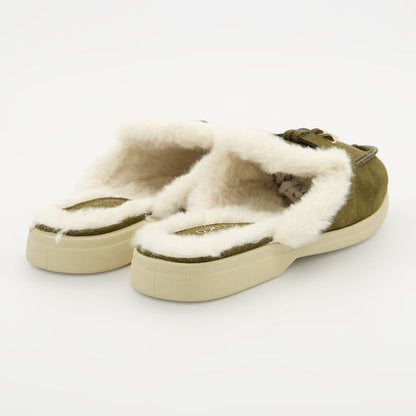 Green Faux Fur Lined Sliders
