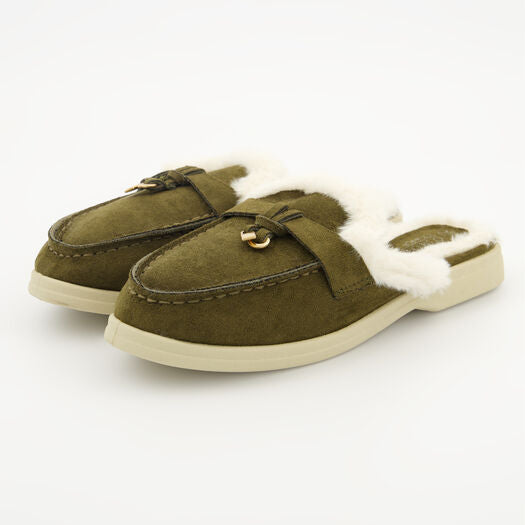 Green Faux Fur Lined Sliders